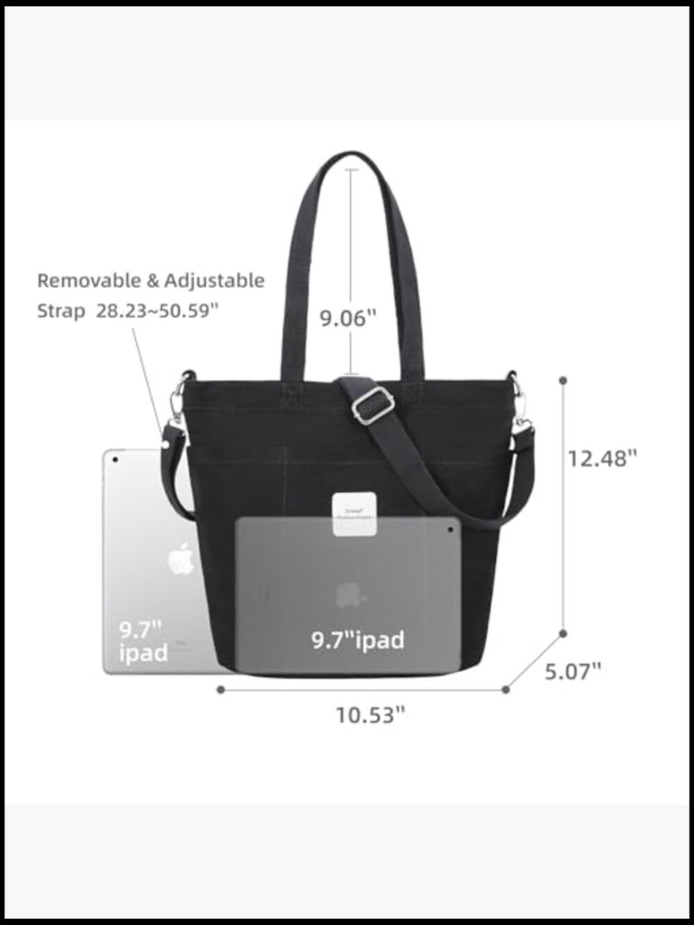 Canvas Tote Bag with Zipper Multi Pockets Crossbody Shoulder Handbag Everyday - Picture 4 of 7